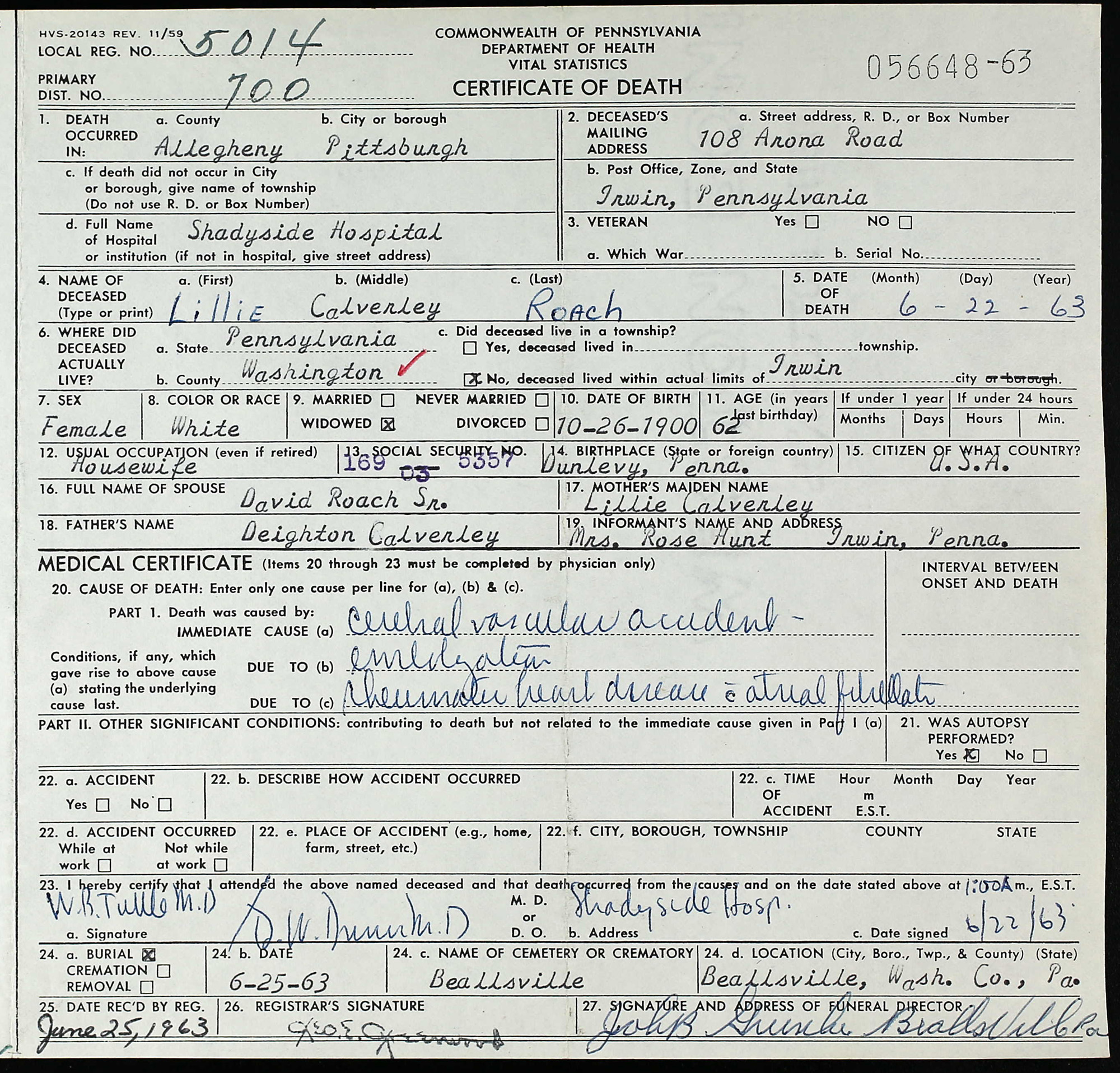 death certificate
